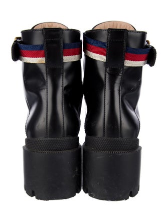 Gucci Sylvie Web Accent Leather Combat Boots