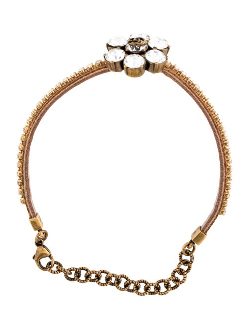 Gucci Crystal & Leather Double G Bracelet