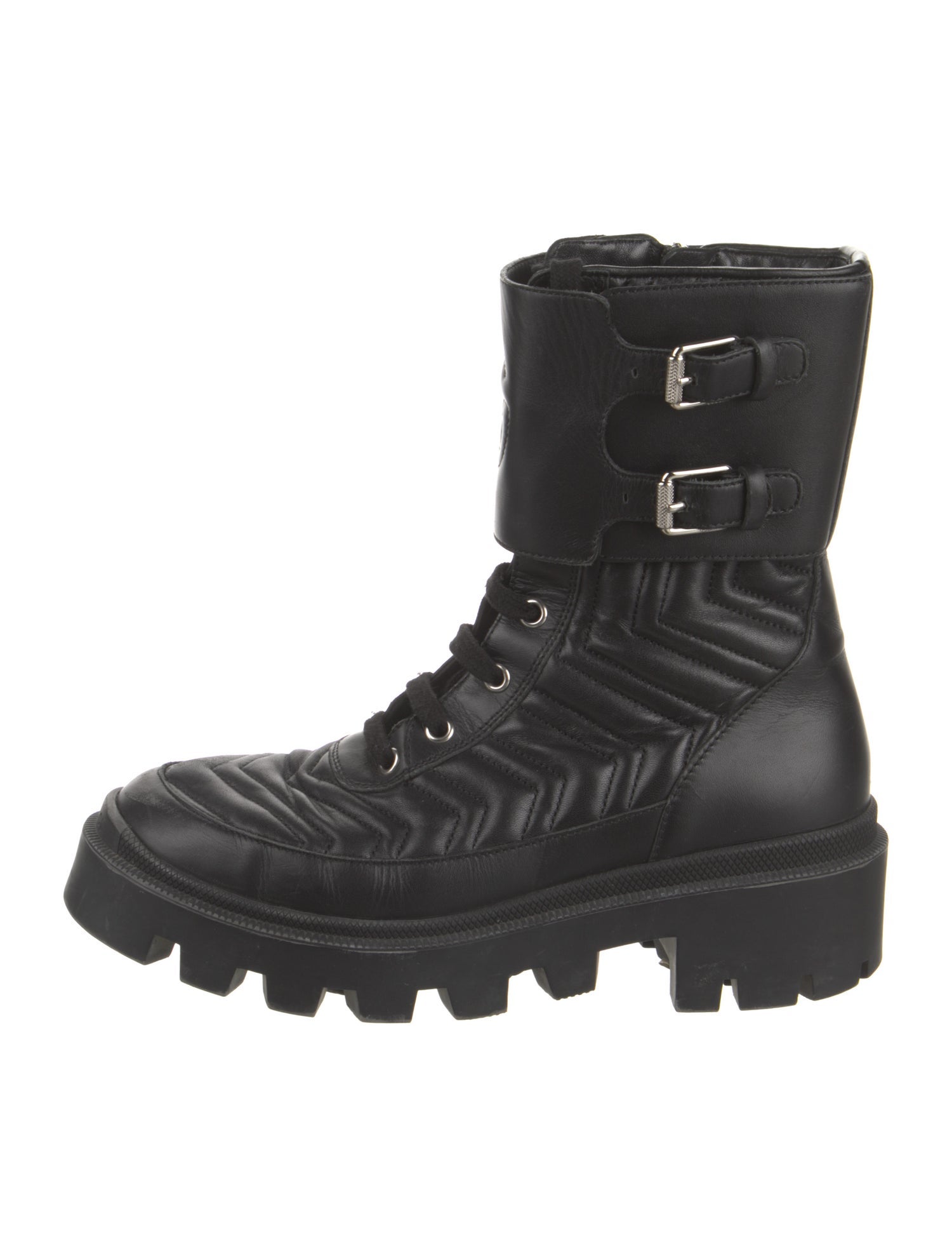 Gucci Double G Logo Leather Combat Boots