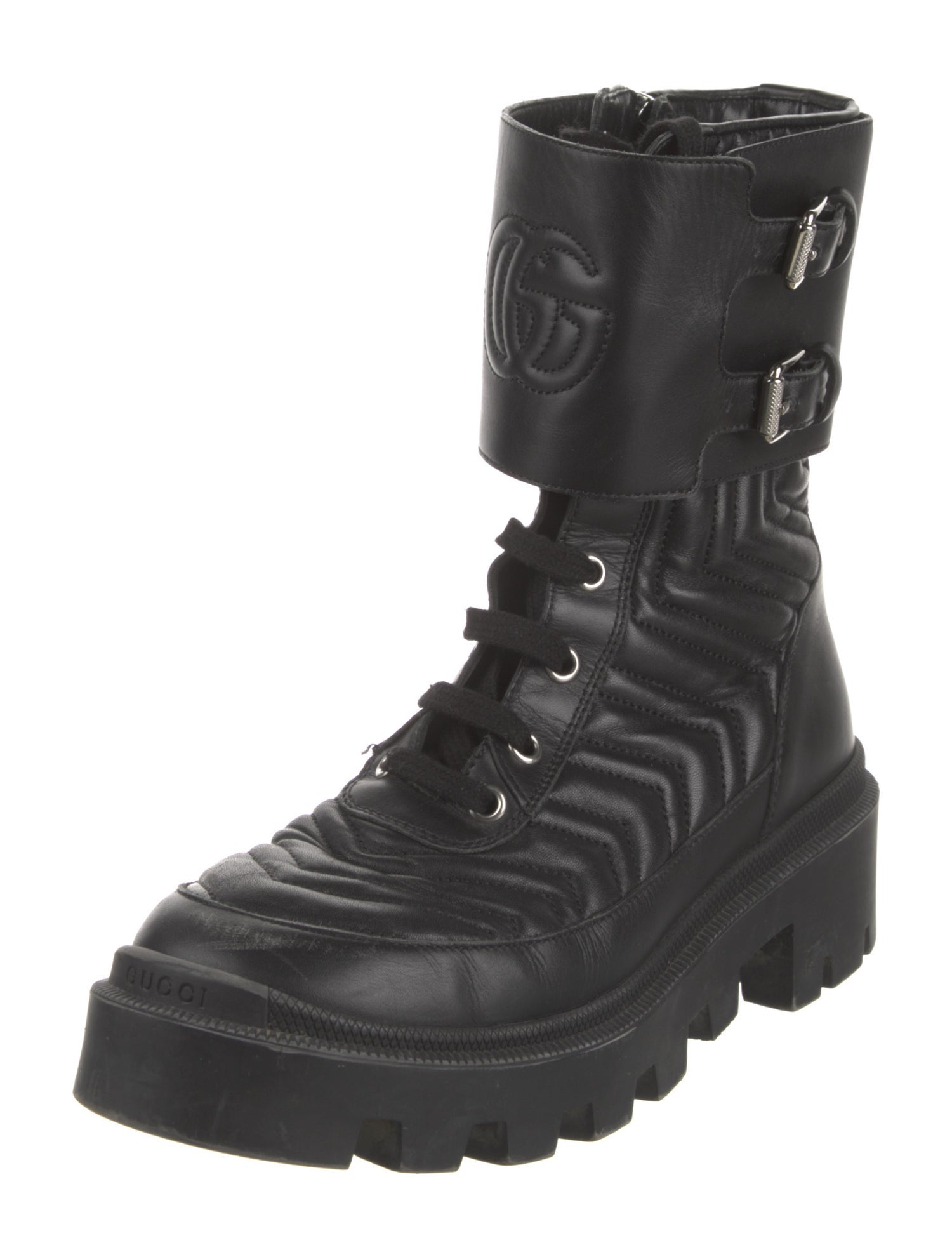 Gucci Double G Logo Leather Combat Boots