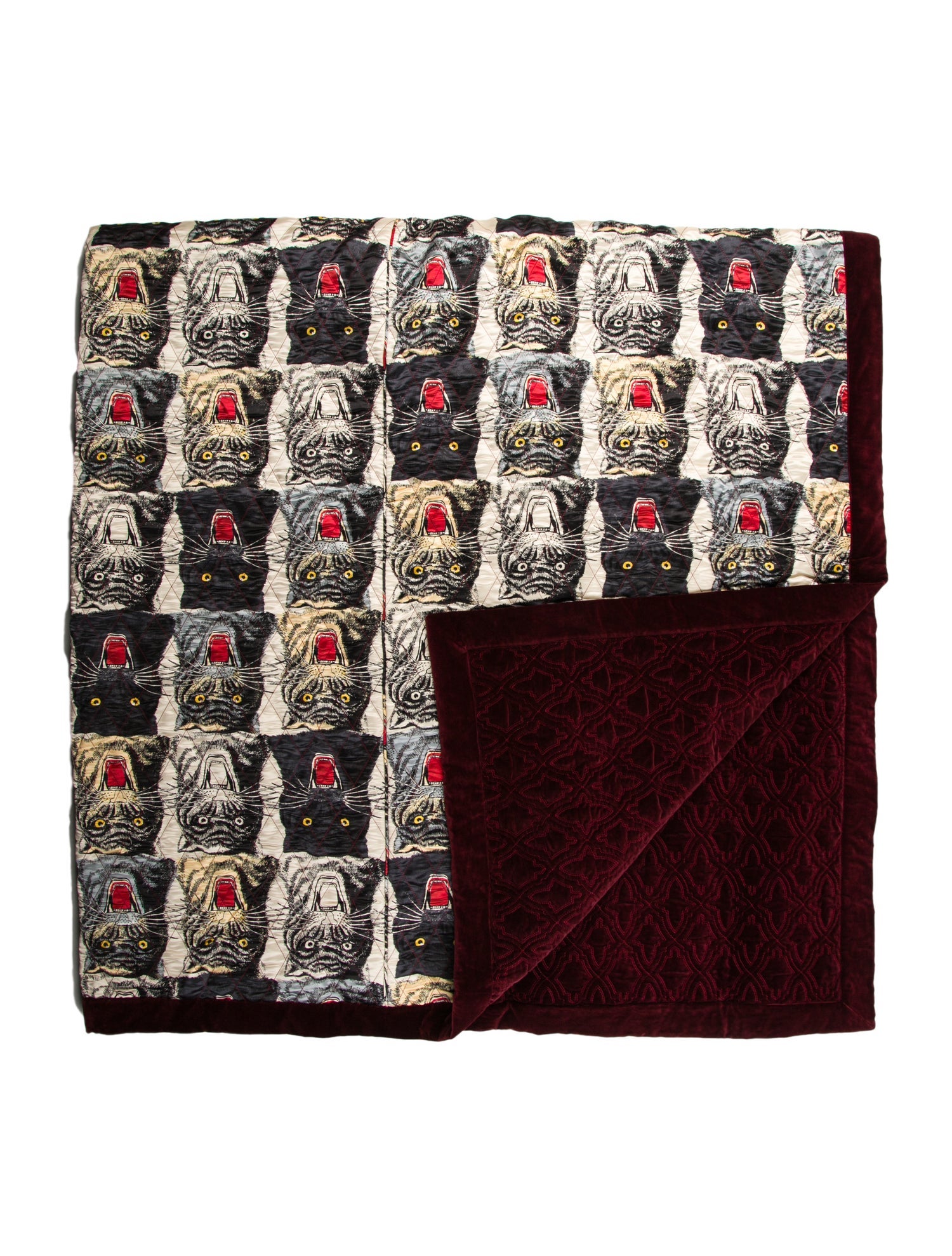 Gucci Tiger Face Silk And Velvet Quilt