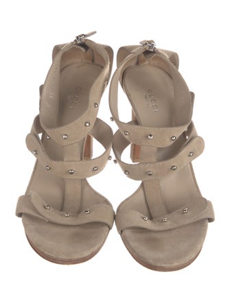 Gucci Suede Studded Accents T-Strap Sandals