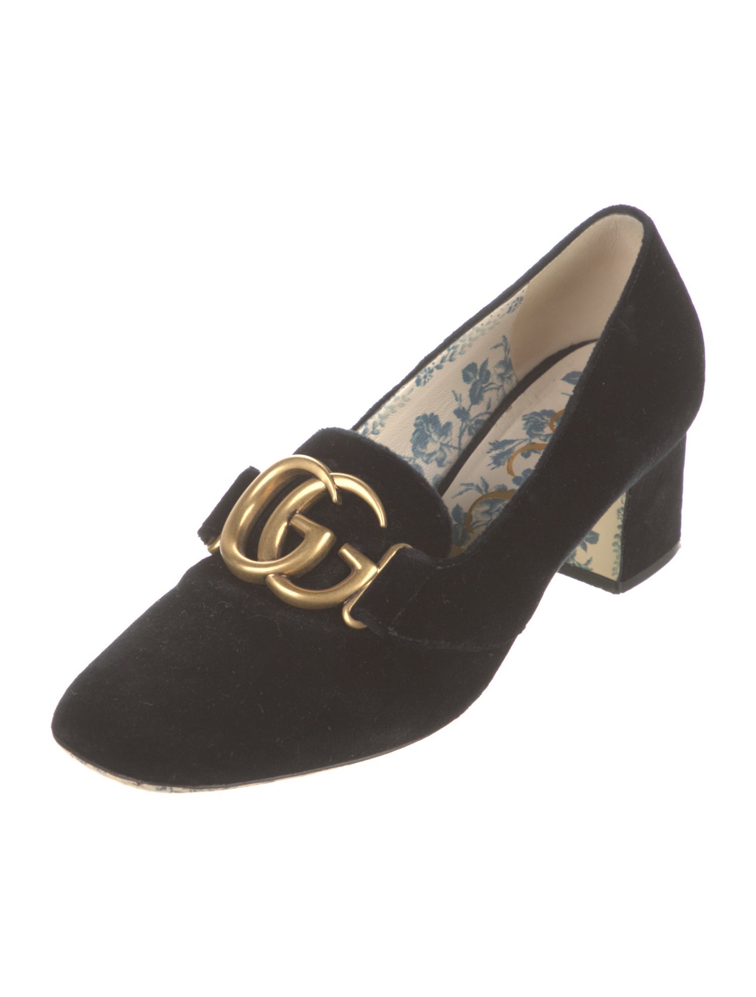 Gucci Double G Logo Velvet Pumps