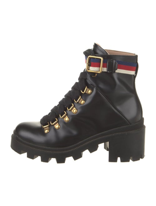 Gucci Sylvie Web Accent Leather Combat Boots