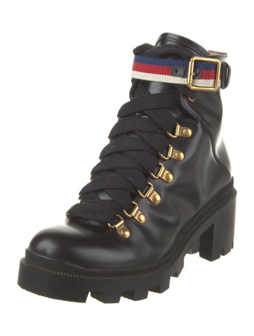 Gucci Sylvie Web Accent Leather Combat Boots