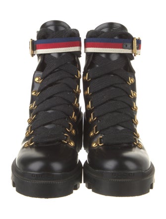 Gucci Sylvie Web Accent Leather Combat Boots