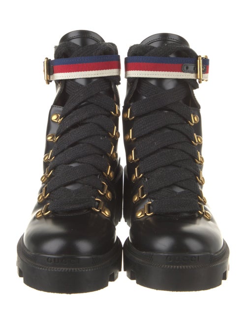 Gucci Sylvie Web Accent Leather Combat Boots