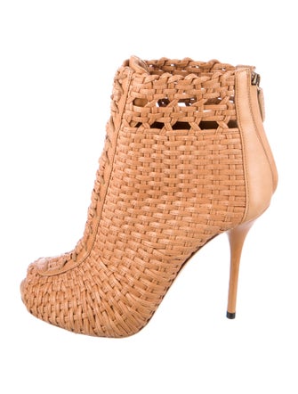 Gucci Leather Tweed Pattern Lace-Up Boots