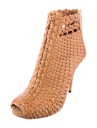 Gucci Leather Tweed Pattern Lace-Up Boots