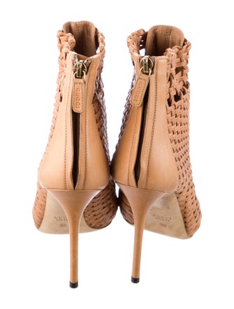 Gucci Leather Tweed Pattern Lace-Up Boots