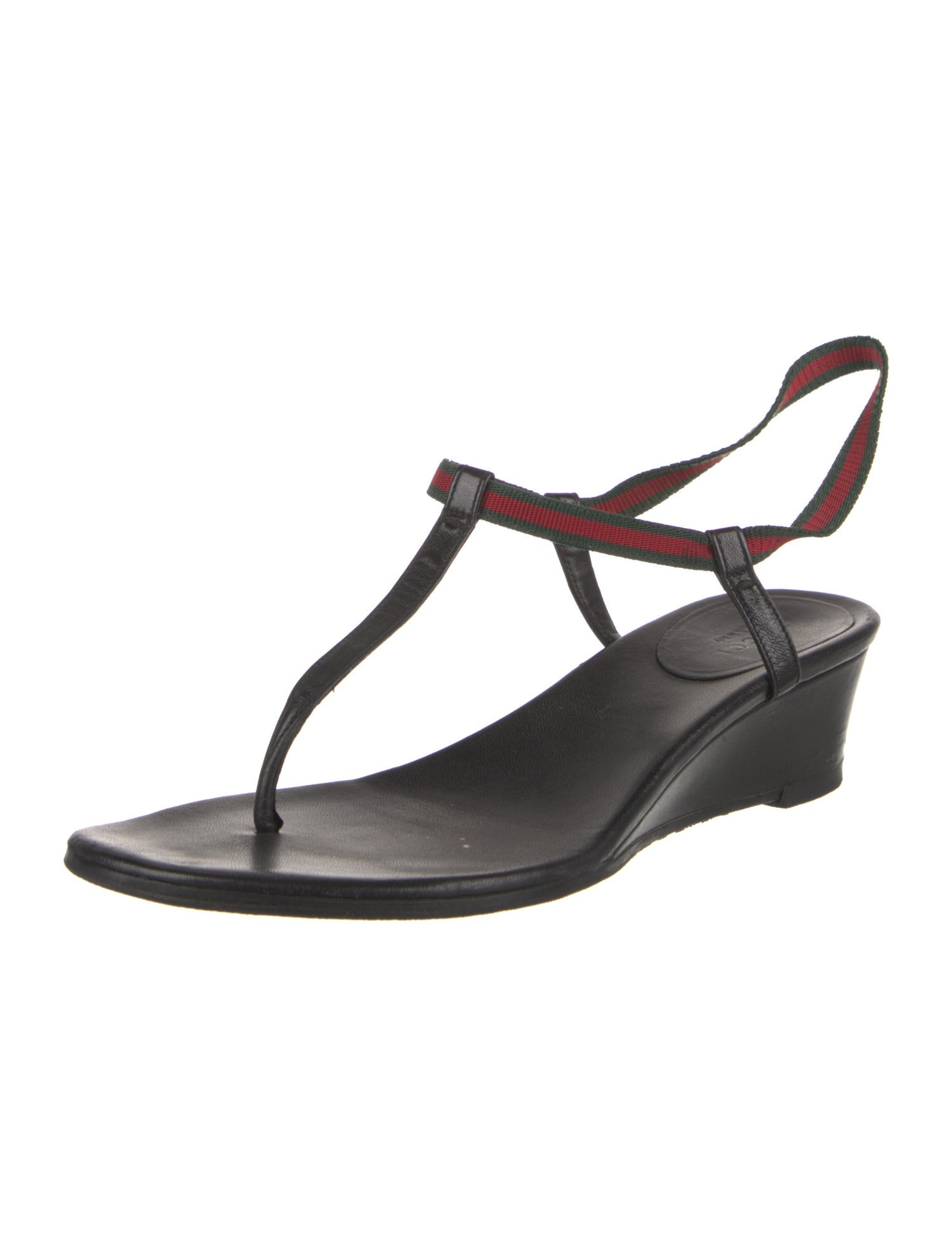 Gucci Web Accent Leather T-Strap Sandals