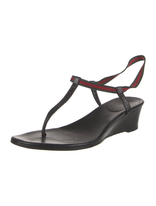 Gucci Web Accent Leather T-Strap Sandals