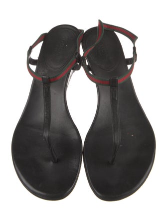 Gucci Web Accent Leather T-Strap Sandals