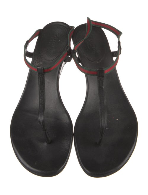 Gucci Web Accent Leather T-Strap Sandals