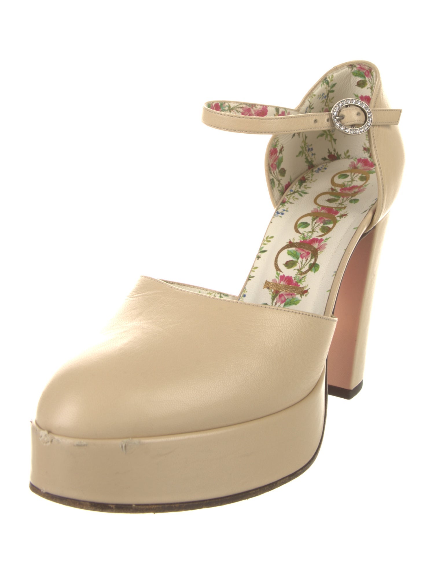 Gucci Leather Crystal Embellishments D'Orsay Pumps