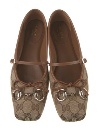 Gucci Horsebit Accent Canvas Ballet Flats