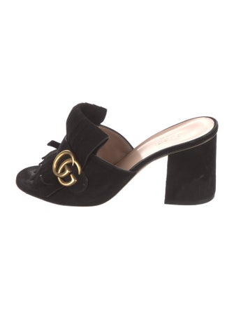 Gucci Double G Logo Suede Slides