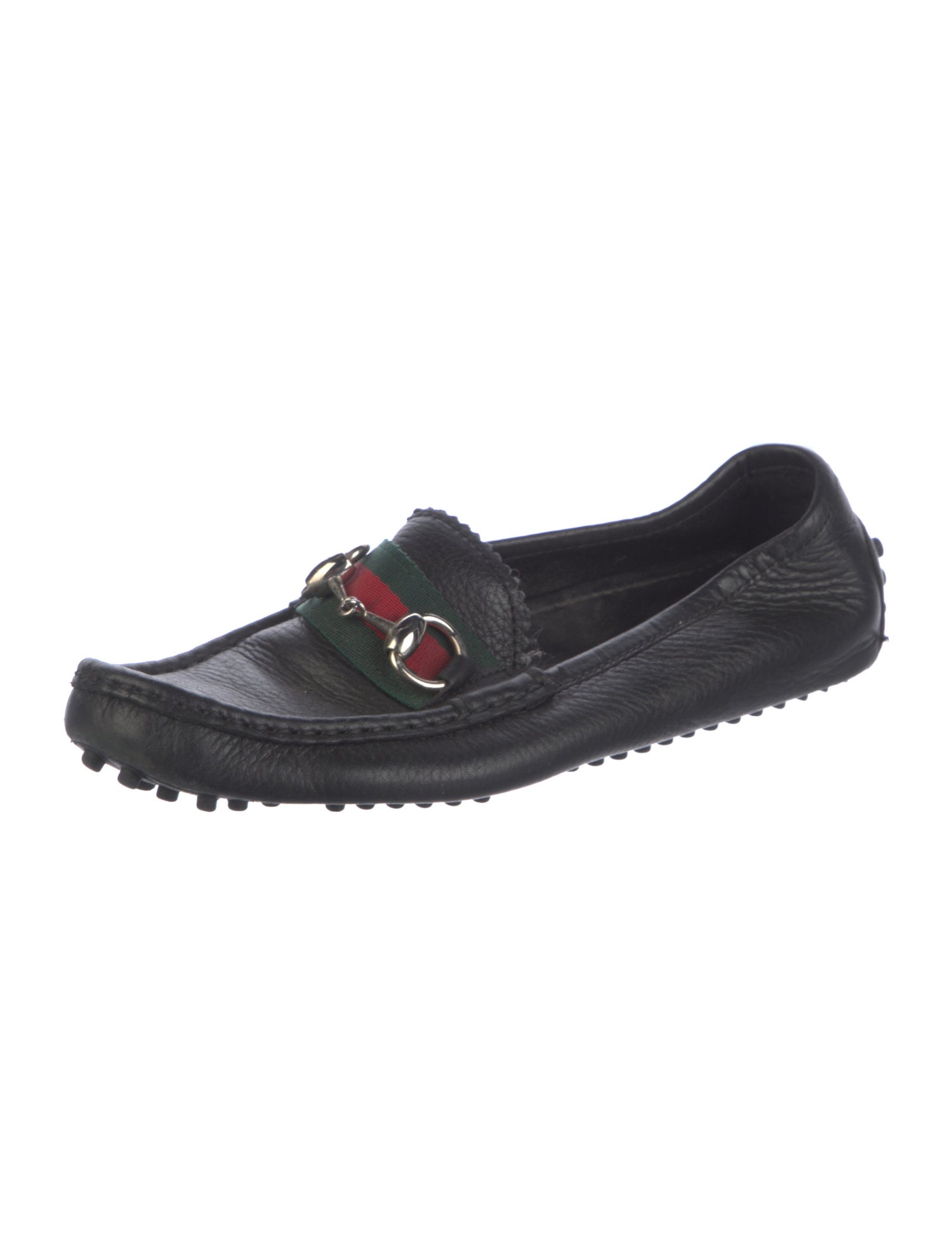 Gucci Web Accent Leather Loafers