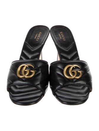 Gucci Double G Logo Leather Slides