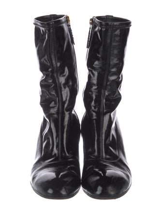 Gucci Feline Head Accent Patent Leather Combat Boots