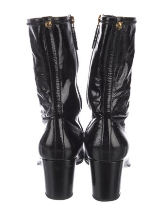 Gucci Feline Head Accent Patent Leather Combat Boots