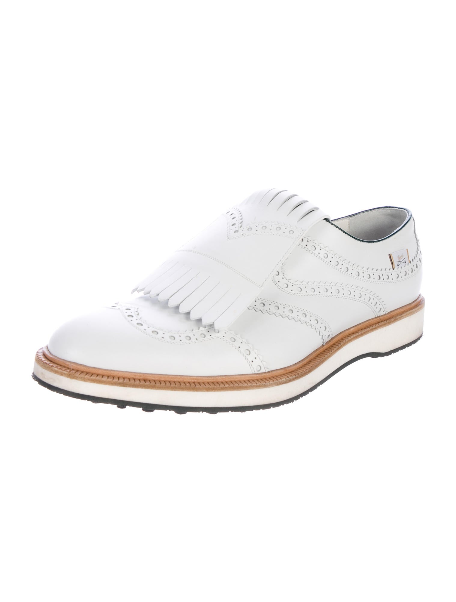 Gucci Kiltie Brogue Golf Shoes White Oxfords, Shoes GUC181291 The