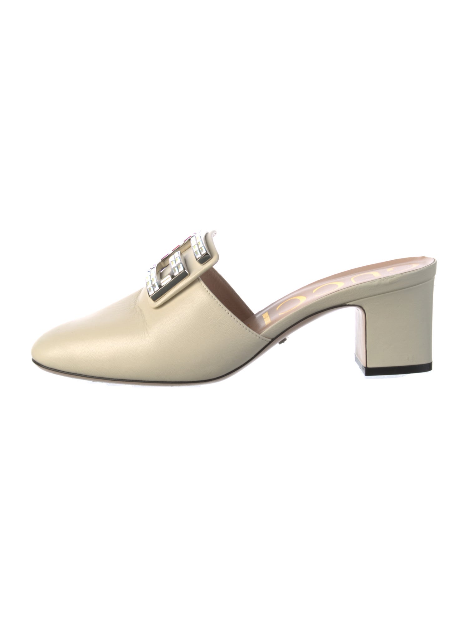 Gucci Leather Crystal Embellishments Mules