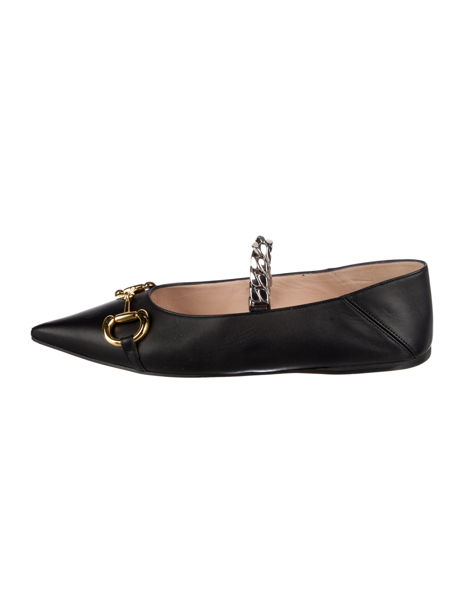Gucci Chain-Link Accent Leather Ballet Flats