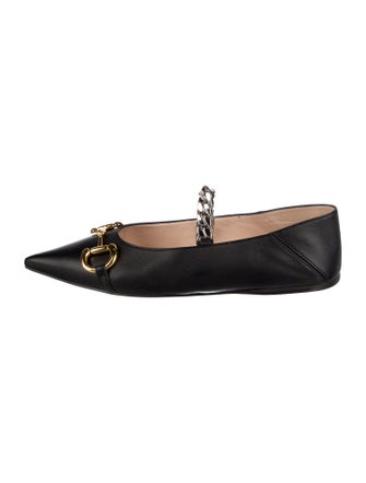 Gucci Chain-Link Accent Leather Ballet Flats