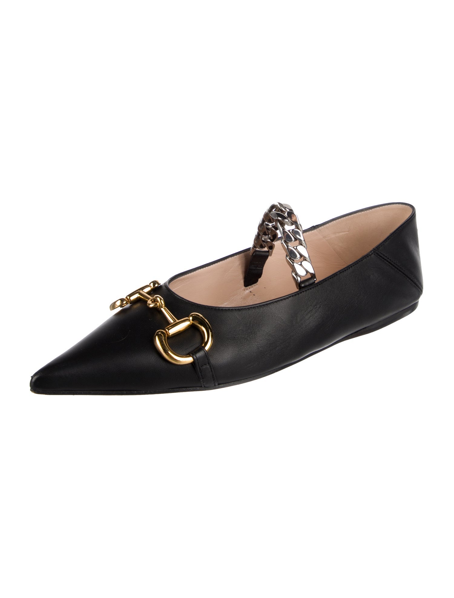 Gucci Chain-Link Accent Leather Ballet Flats