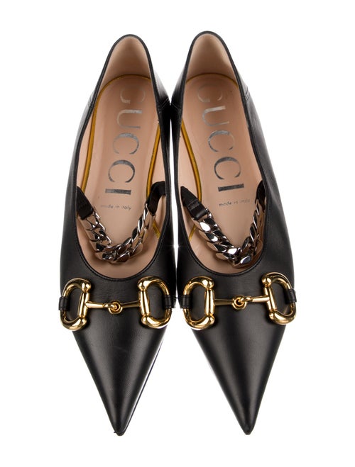 Gucci Chain-Link Accent Leather Ballet Flats