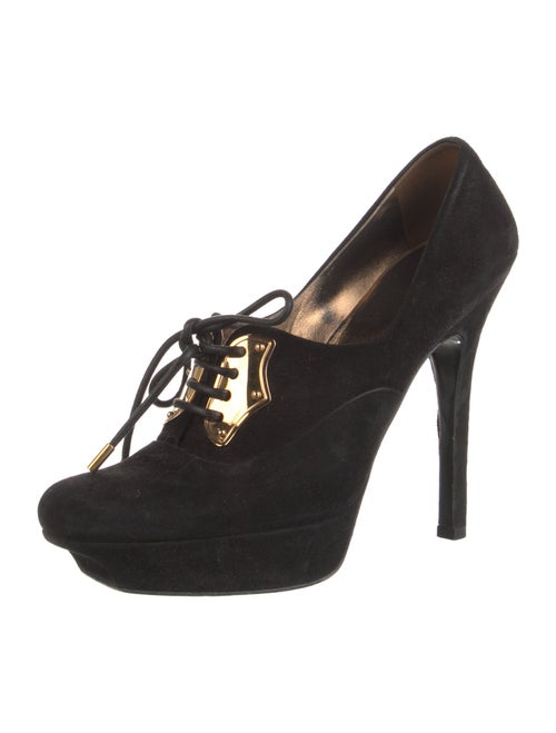 Gucci Horsebit Accent Suede T-Strap Pumps