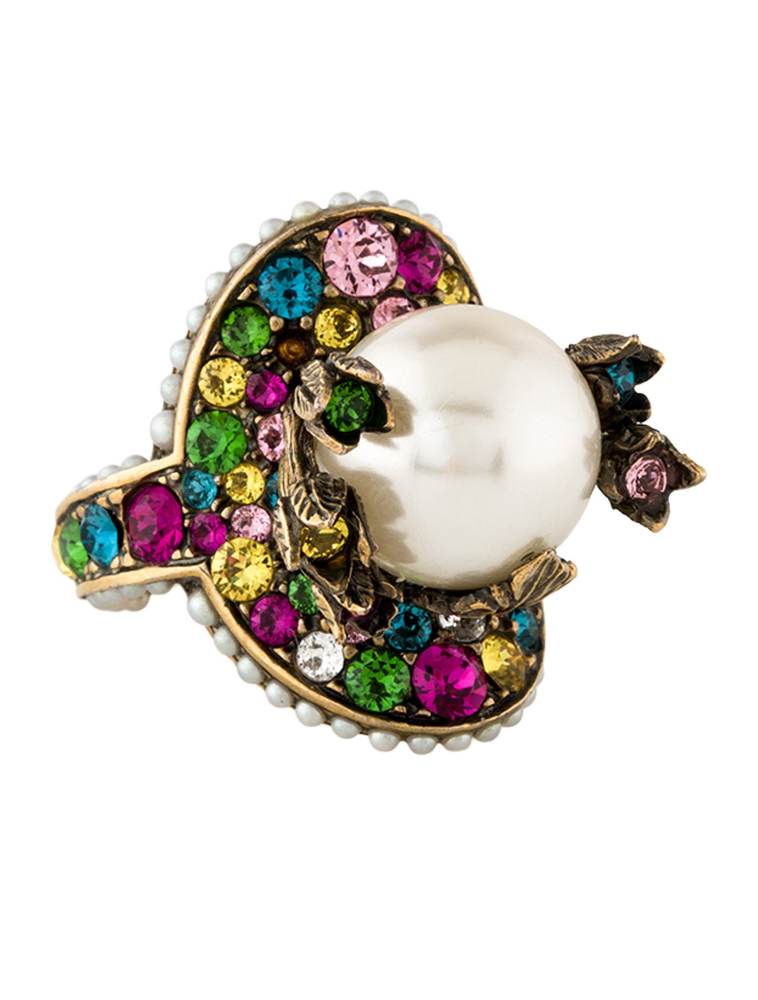 Gucci Faux Pearl & Crystal Cocktail Ring