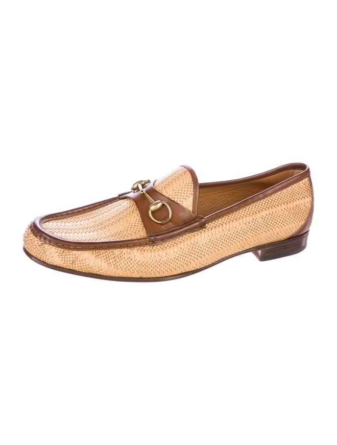 Gucci Woven Straw Horsebit Loafers Brown Loafers, Shoes GUC181353