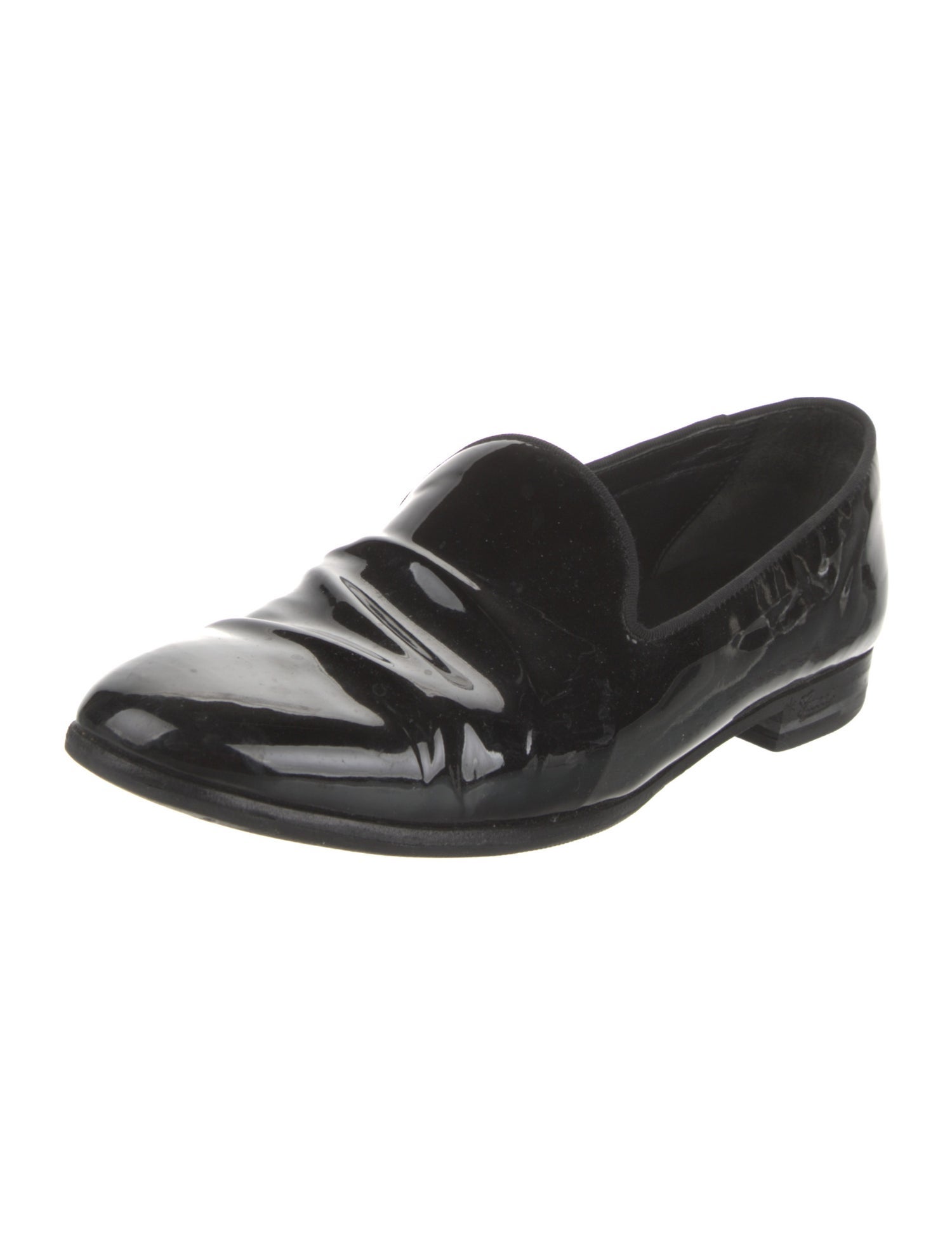 Gucci Patent Leather Grosgrain Trim Loafers