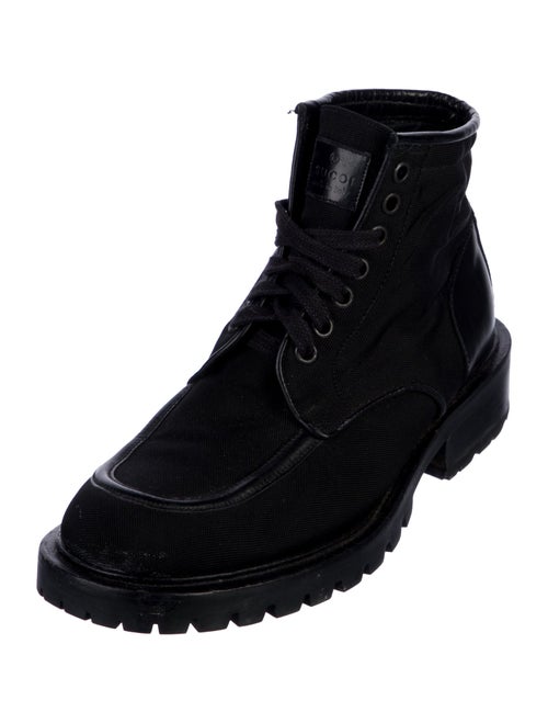 Gucci Canvas Leather Trim Embellishment Combat Boots