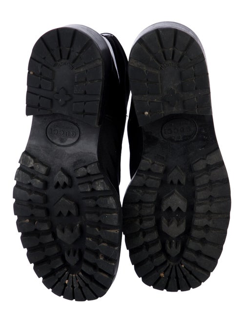 Gucci Canvas Leather Trim Embellishment Combat Boots