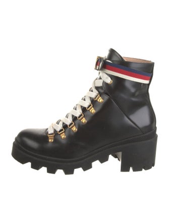 Gucci Sylvie Web Accent Leather Combat Boots