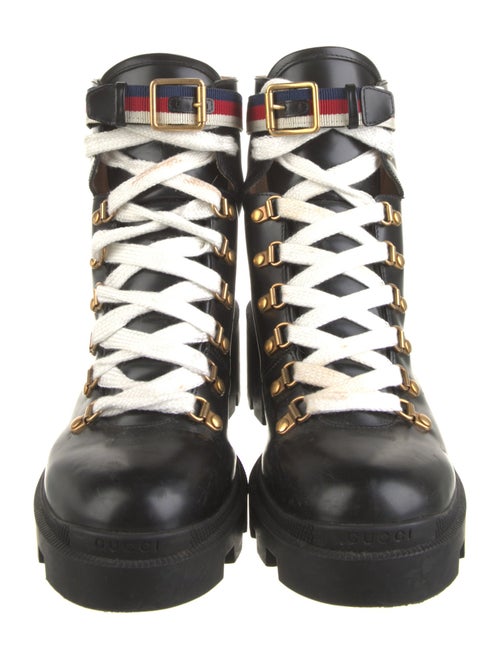Gucci Sylvie Web Accent Leather Combat Boots