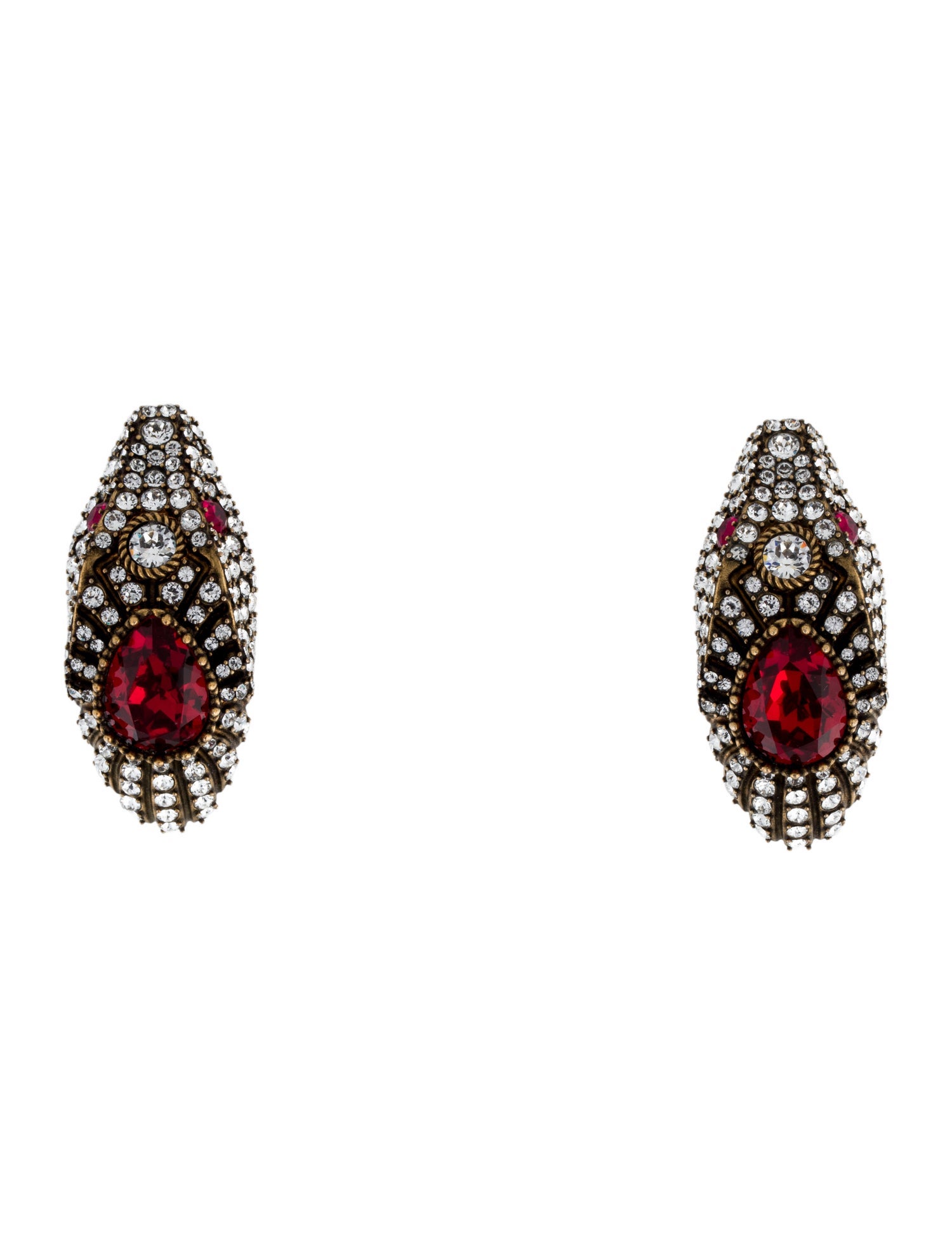 Gucci Crystal Snake Head Clip-On Drop Earrings