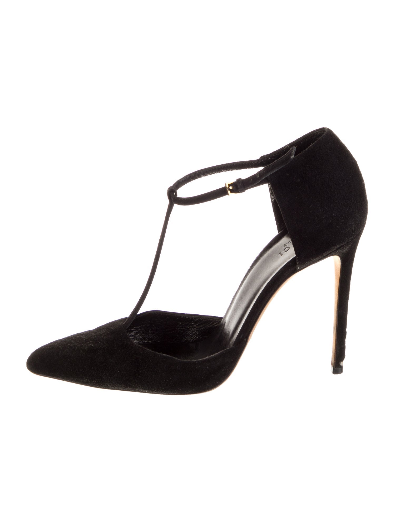 Gucci Suede Leather Trim Embellishment T-Strap Pumps