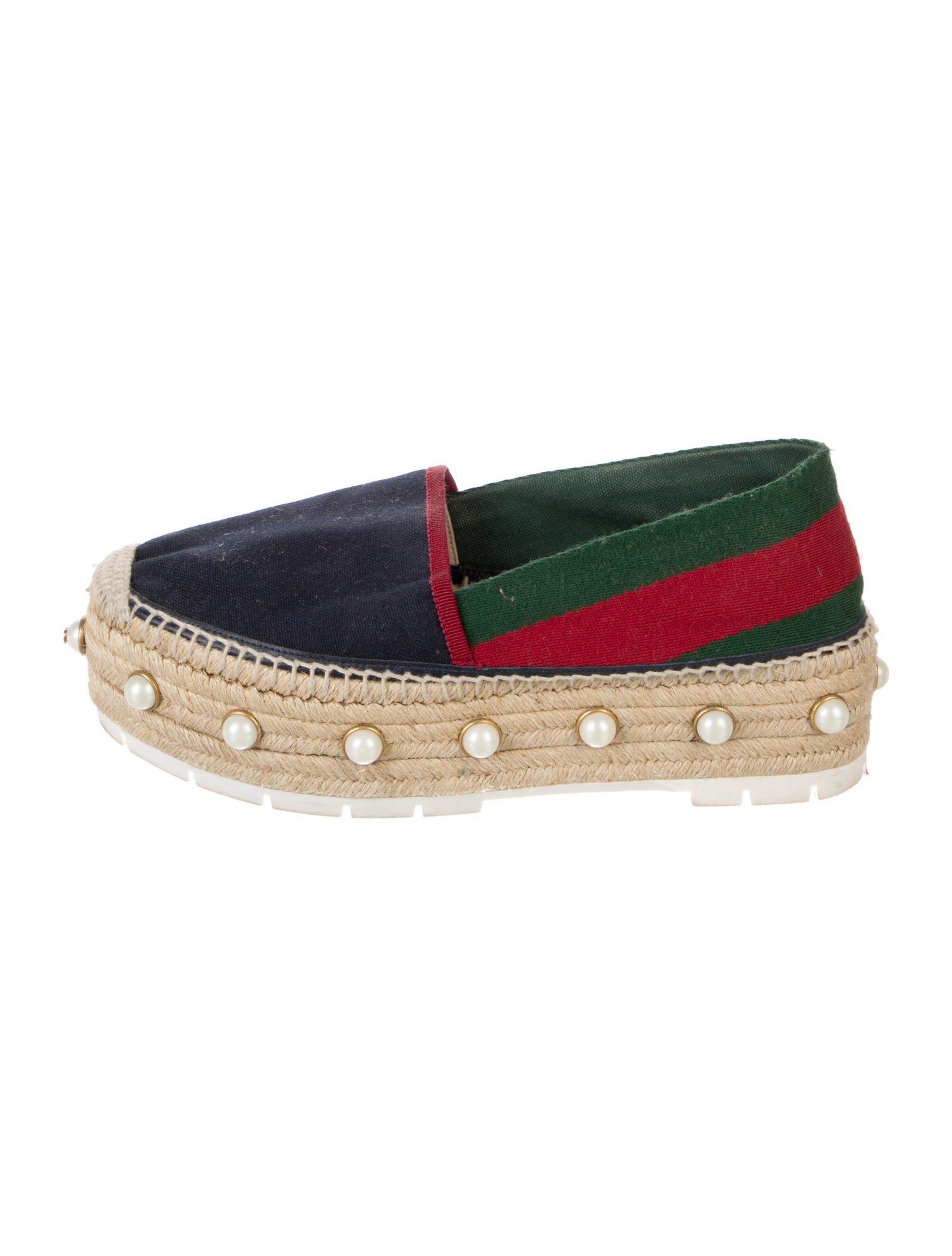 Gucci Faux Pearl Accents Canvas Espadrilles