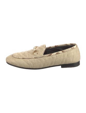 Gucci Horsebit Accent Raffia Loafers