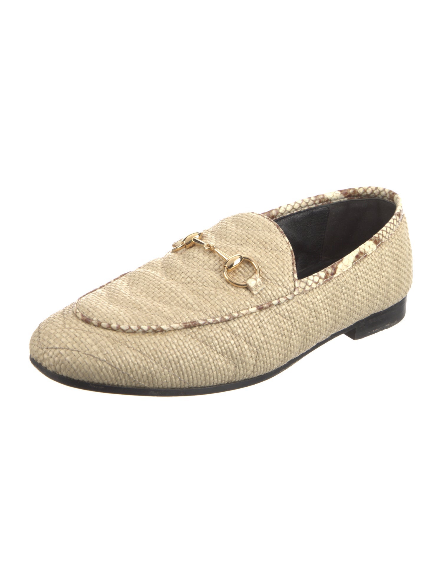 Gucci Horsebit Accent Raffia Loafers