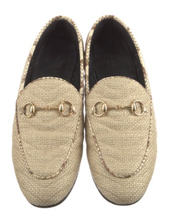 Gucci Horsebit Accent Raffia Loafers