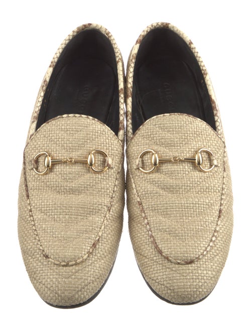 Gucci Horsebit Accent Raffia Loafers