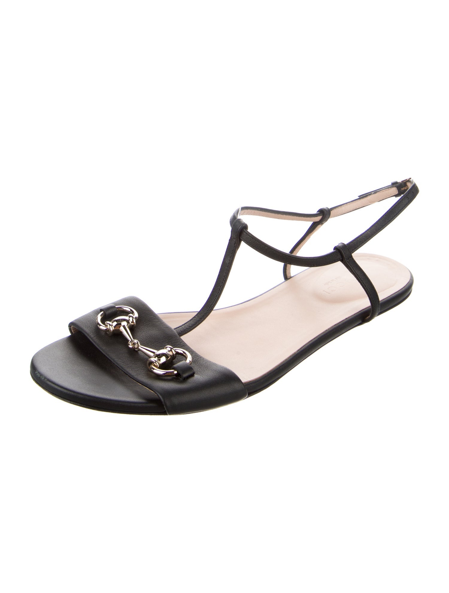 Gucci Horsebit Accent Leather T-Strap Sandals