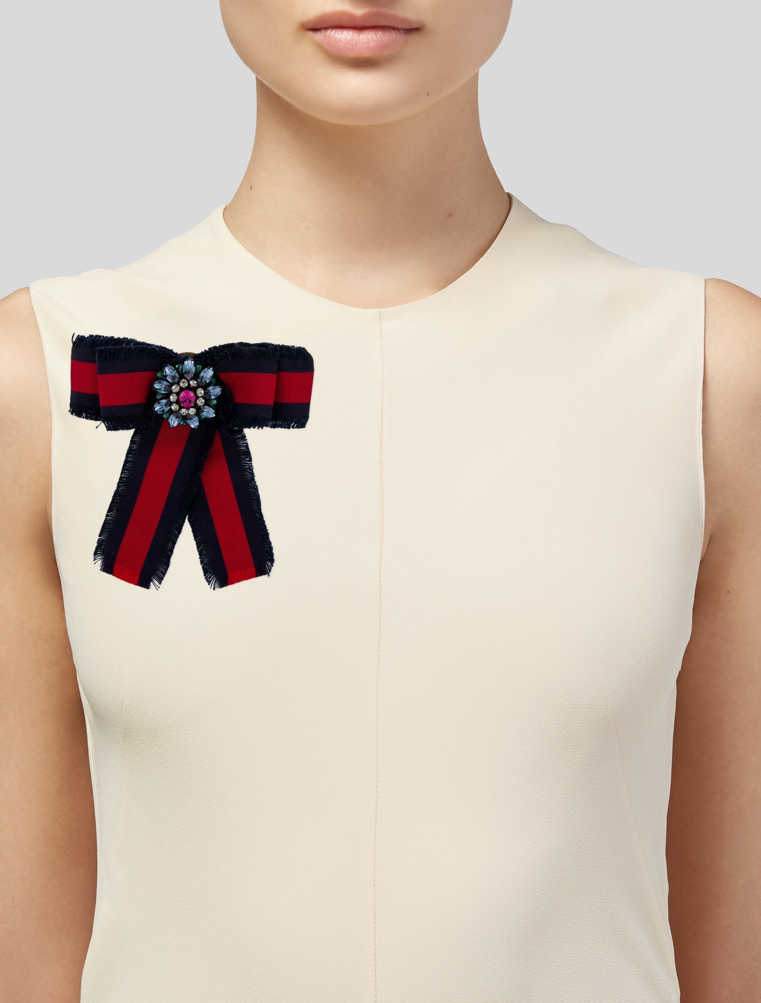 Gucci Ribbon & Crystal Grosgrain Bow Brooch
