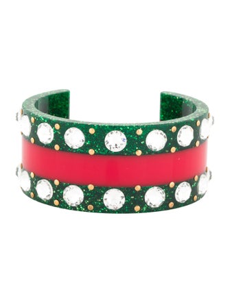 Gucci Resin & Crystal Web Wide Cuff Bracelet