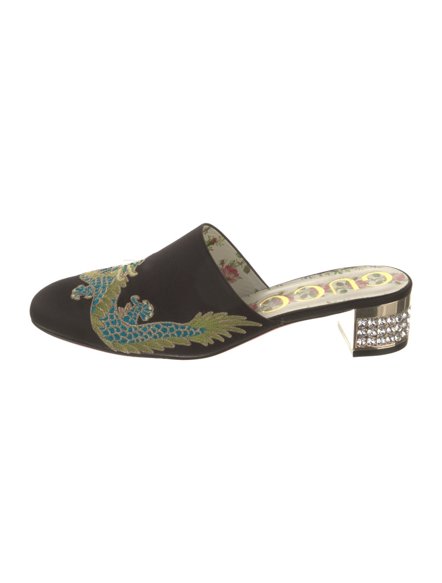 Gucci Satin Graphic Print Mules